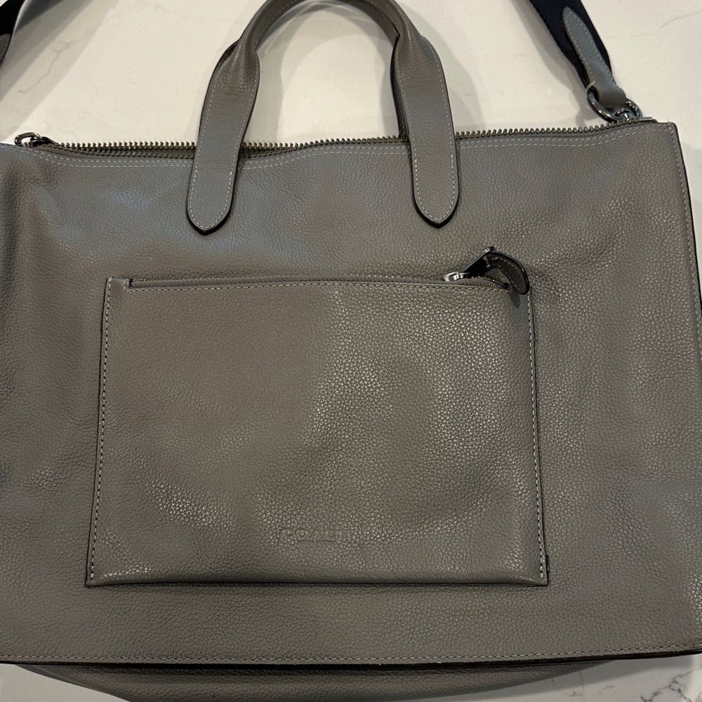 Coach Gray Leather Laptop Tote with Front Zip Pocket